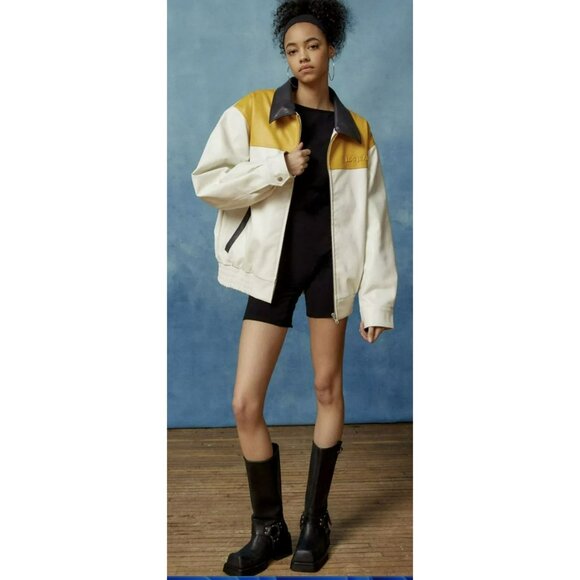 Urban Outfitters BDG Vegan Sean Faux Leather Harrington Bomber Jacket Large NEW - Picture 1 of 9